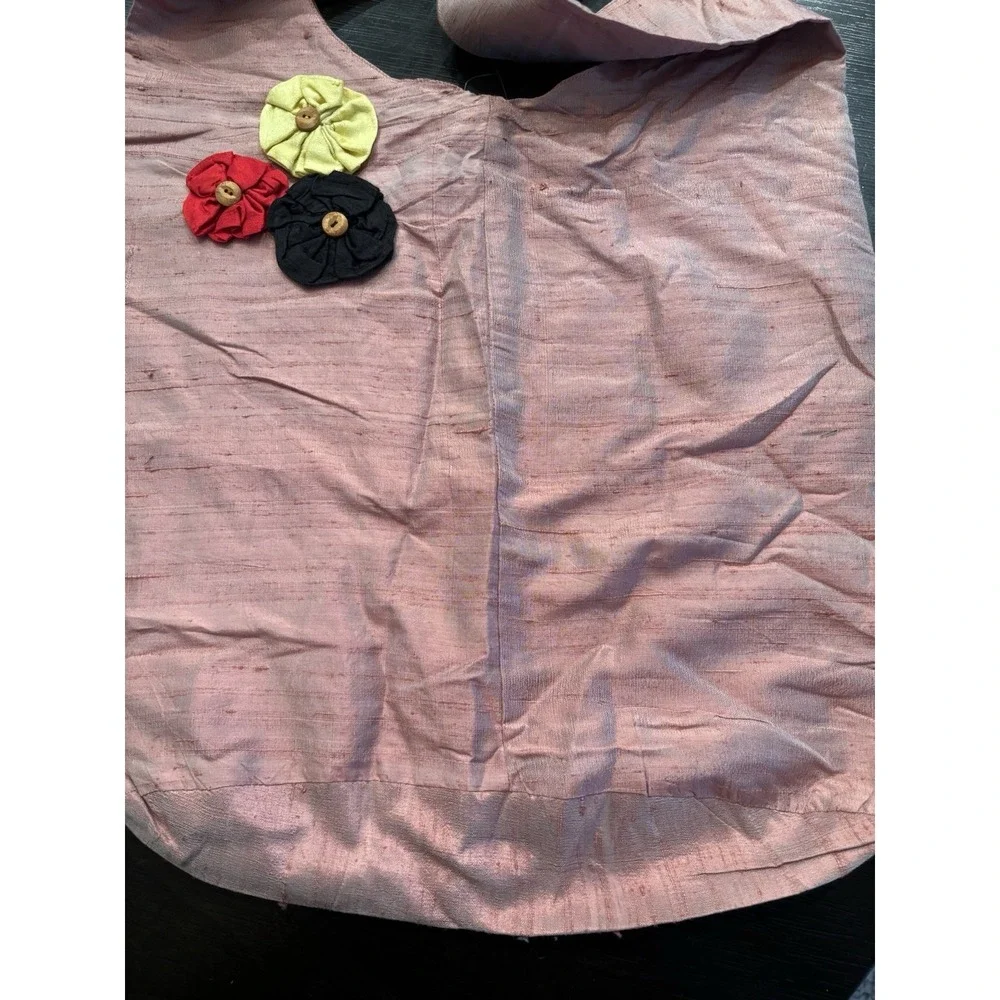 Fair-Trade Pink Woven Raw Silk Hobo Slouchy Bag Bohemian Sustainable Natural